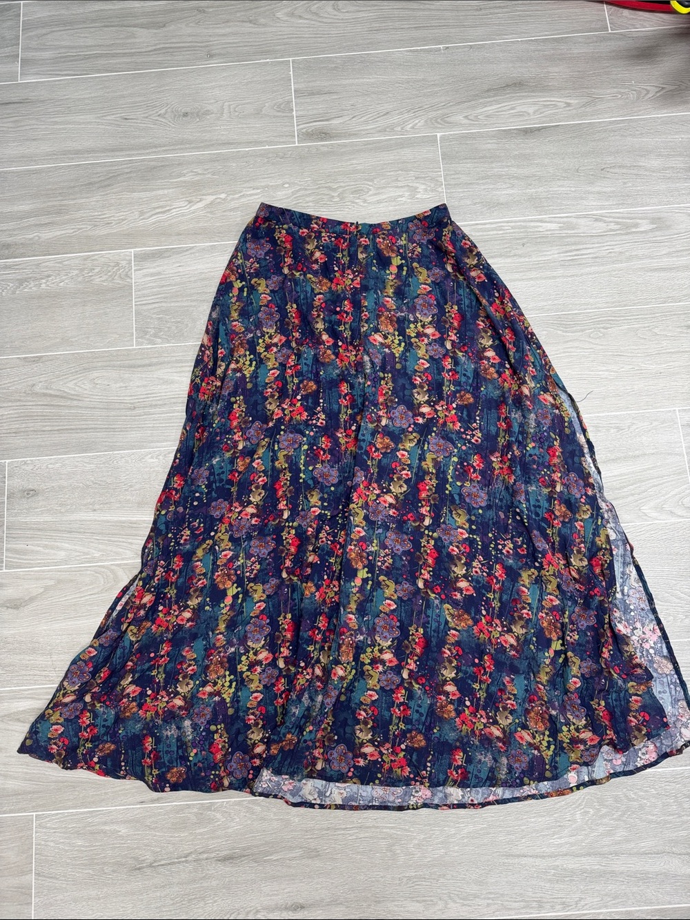 NATURAL LIFE Navy Floral Maxi Skirt with Pink & Green Accents - Picture 4 of 6